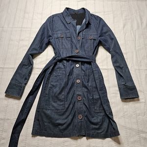 Theory Julissa Shirt Dress Dark Wash Denim Long Sleeves Pockets Belted Size 12